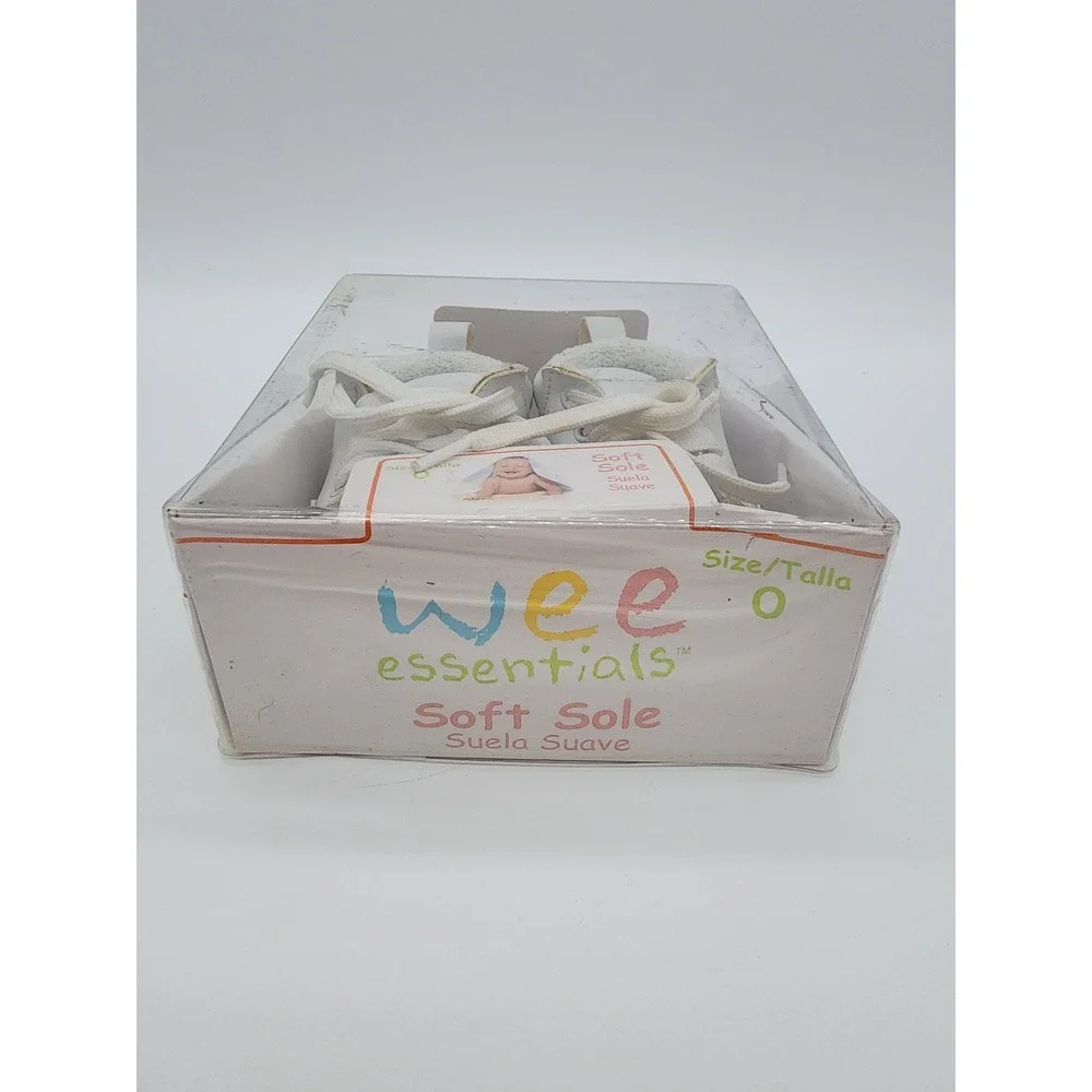 Wee Essentials Y2k Baby Soft Sole White High Top Sneakers Crib Shoes Size 0 NIB